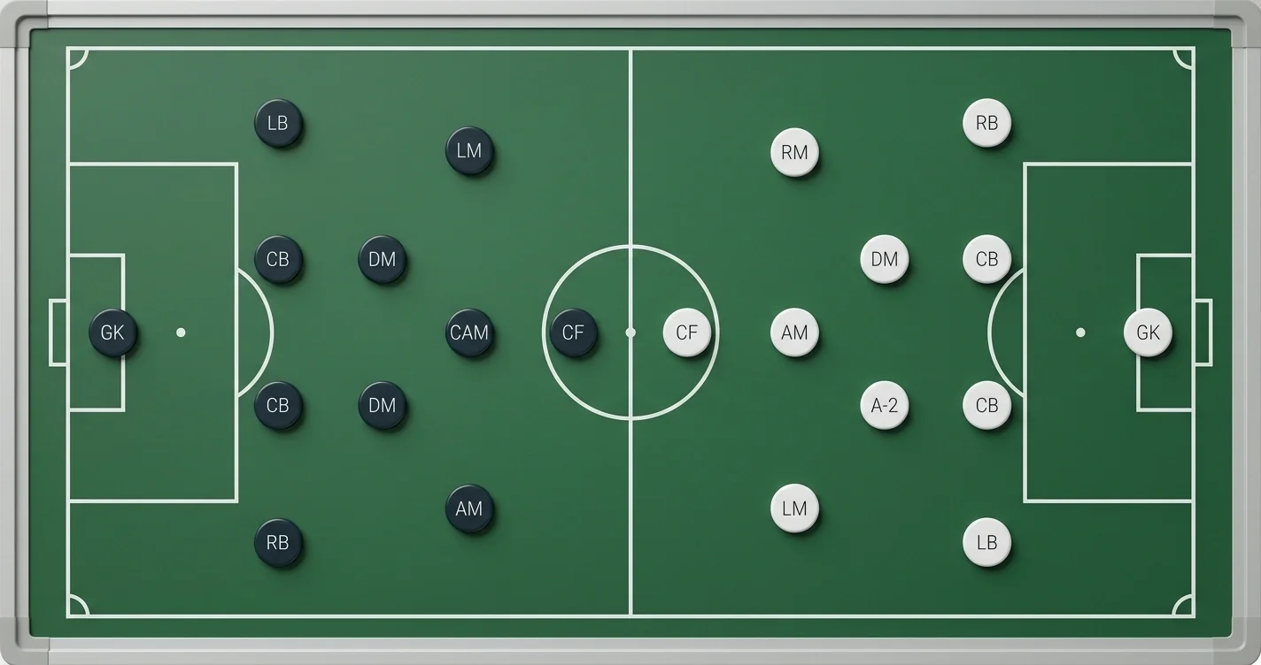 Tableau tactique avec compositions d'équipe avant un match de football
