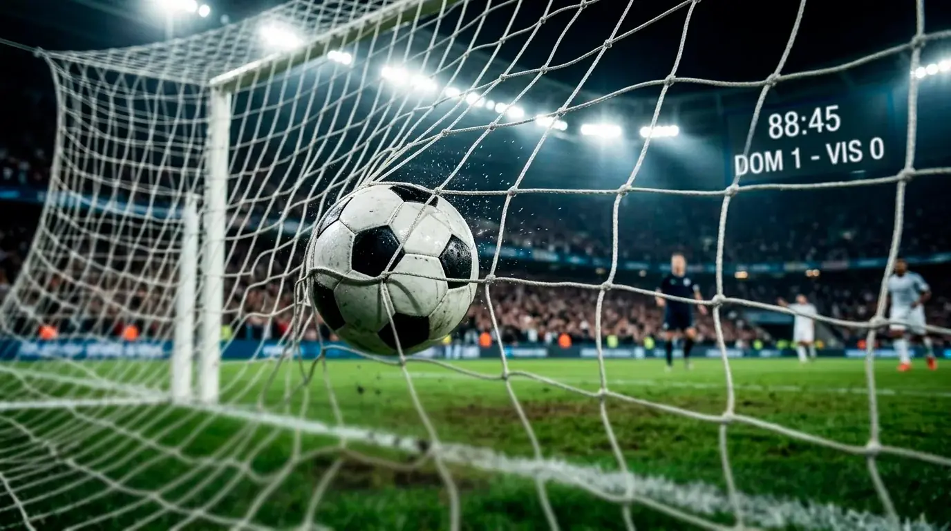Ballon franchissant la ligne dans les filets d'un but, symbole de la course au meilleur buteur