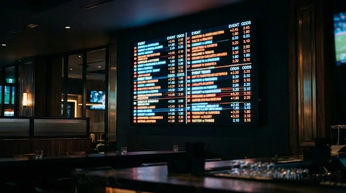 Tableau de cotes lumineux dans un point de paris sportifs avant la phase à élimination directe