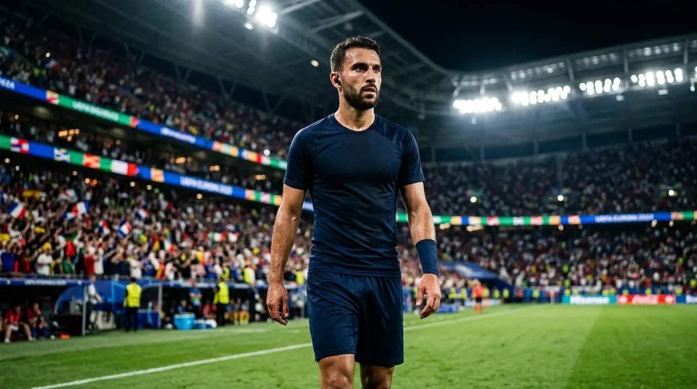 Joueur français concentré avant une demi-finale de Coupe du Monde sous les projecteurs
