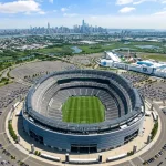 Vue aérienne du MetLife Stadium à East Rutherford, stade de la finale de la Coupe du Monde 2026