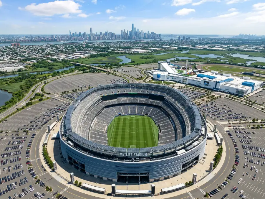 Vue aérienne du MetLife Stadium à East Rutherford, stade de la finale de la Coupe du Monde 2026
