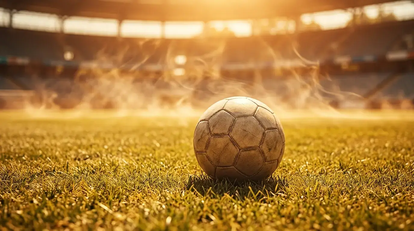 Ballon de football sur une pelouse sous une chaleur écrasante, air chaud visible