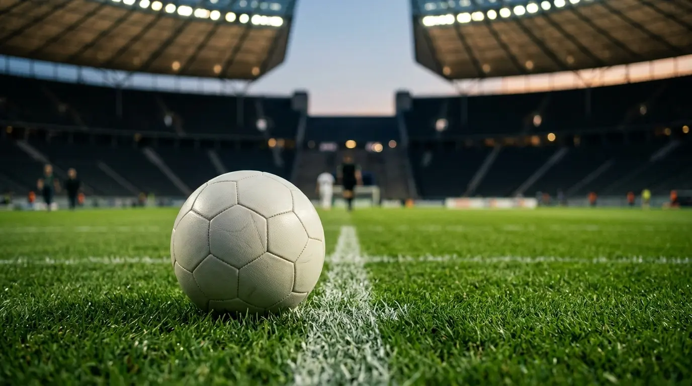 Ballon officiel posé sur la pelouse avant le coup d'envoi d'un match de Coupe du Monde