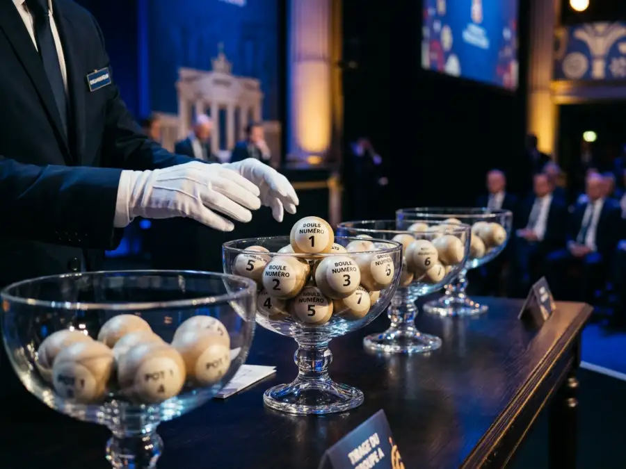 Balles de tirage au sort disposées sur une table officielle de la FIFA pour la composition des groupes du Mondial 2026